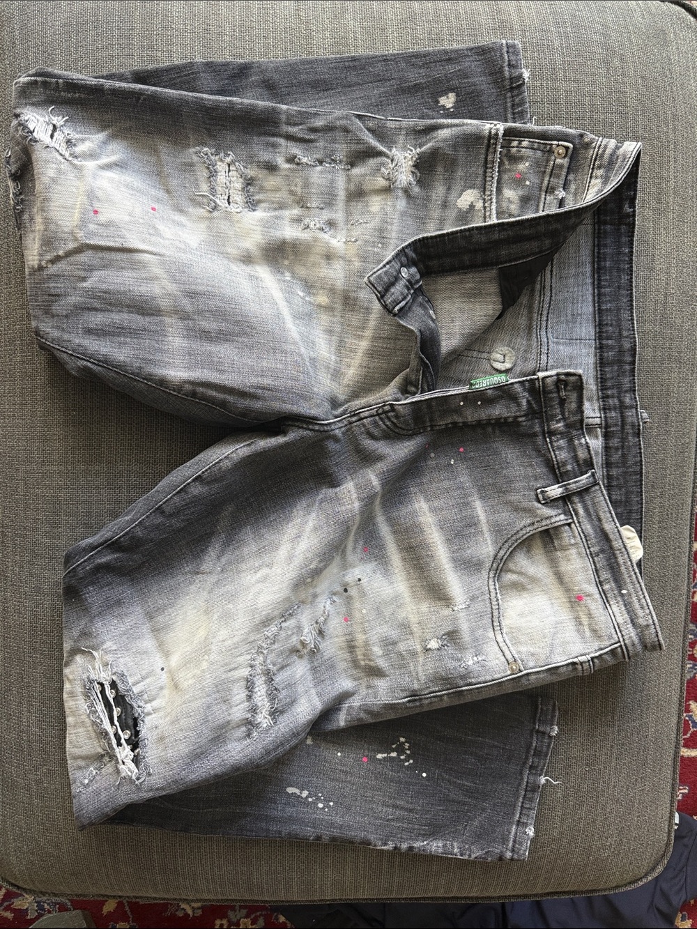 DSQUARED2 Gray Distressed Slim Straight Jeans with Pink Paint Details